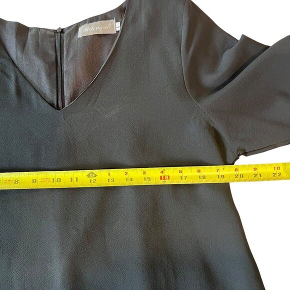 Belongsci Black Shift Dress Women Large V-Neck Bell Sleeves Minimalist Office - Picture 9 of 9